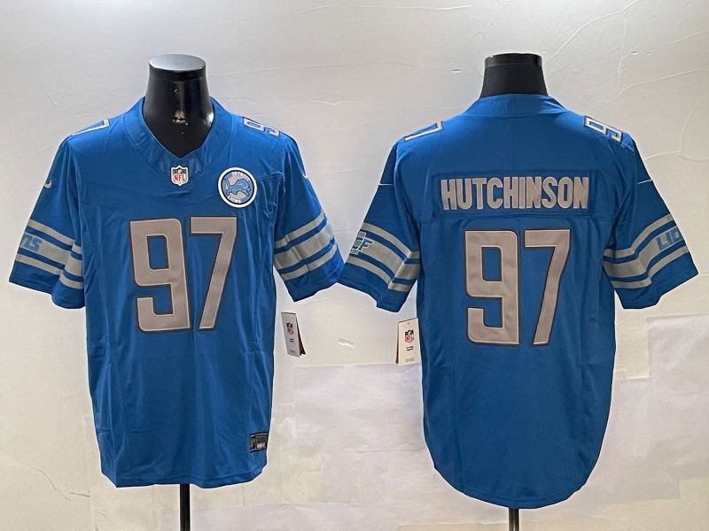 Men Detroit Lions 97 Hutchinson Blue three generations 2024 Nike Limited NFL Jersey style 01021